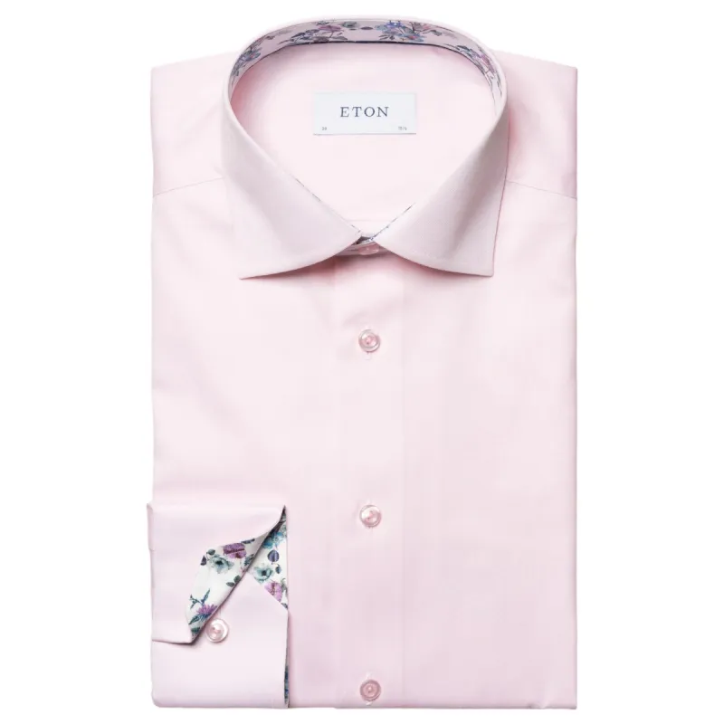 Eton Pink Floral Print Effect Solid Signature Twill Shirt  100011092 80 / 100011683 80 sold by J&Z Couture