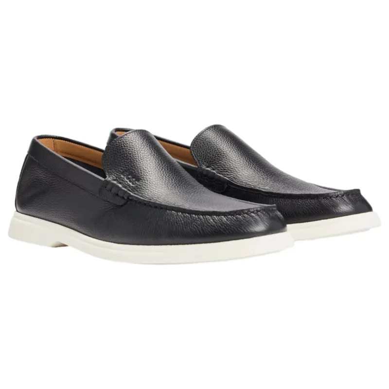 Boss Tumbled Black Leather Loafers With White Sole  50517371-001 sold by J&Z Couture