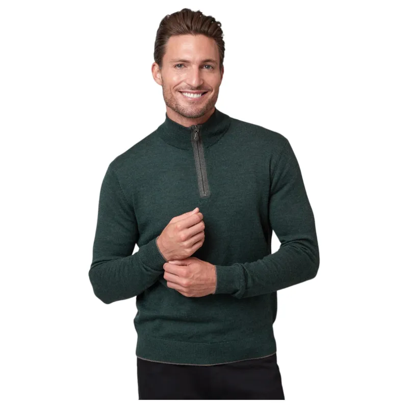 Raffi Mock Neck Quarter Zip Sweater in 100% Merino Wool   HWC19398-Z Forest sold by J&Z Couture