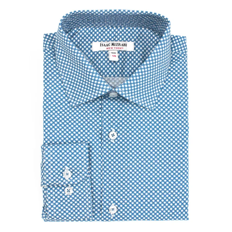 Boys' Cotton Long Sleeve Button-Down Dress Shirt in Blue and White Pattern sold by J&Z Couture