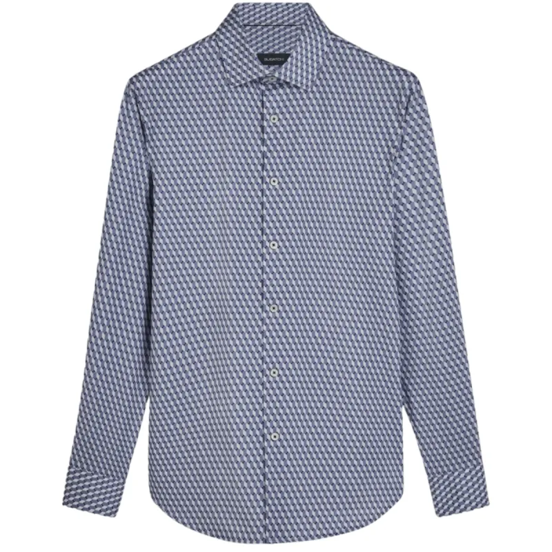 Bugatchi James OoohCotton® Geometric Print Shirt  CF9152K60 Navy sold by J&Z Couture