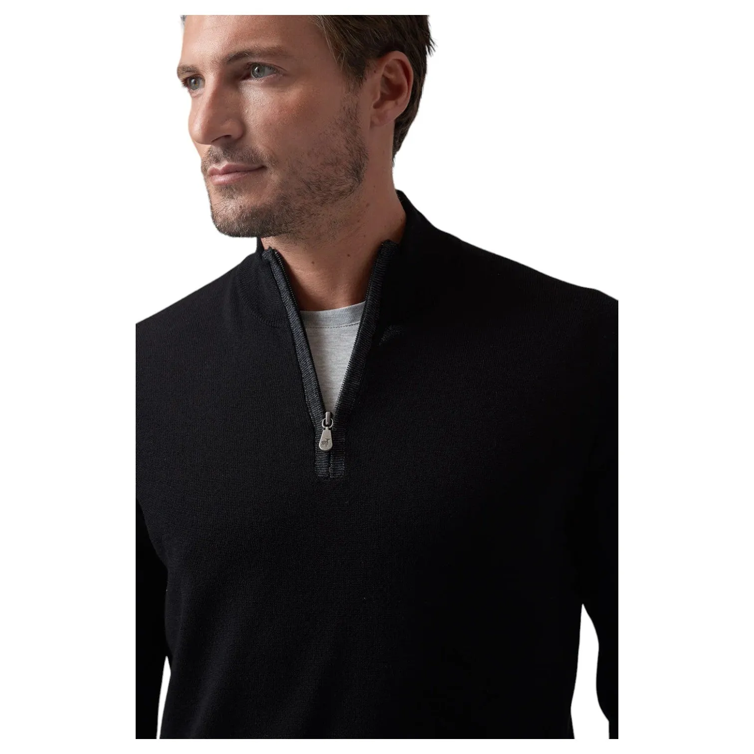 Raffi Mock Neck Quarter Zip Sweater in 100% Merino Wool HWC19398-Z Black sold by J&Z Couture product image thumbnail 5