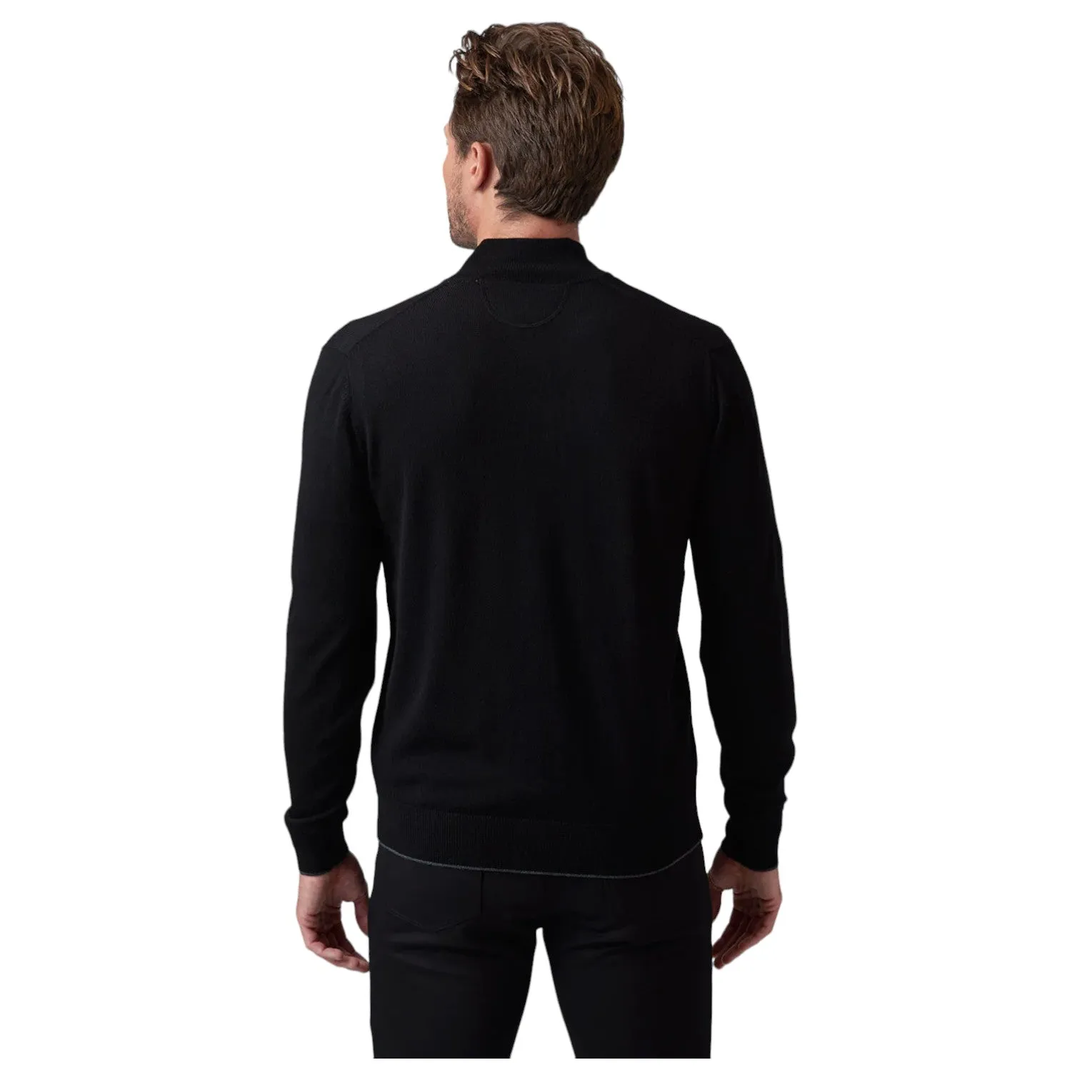 Raffi Mock Neck Quarter Zip Sweater in 100% Merino Wool HWC19398-Z Black sold by J&Z Couture product image thumbnail 2