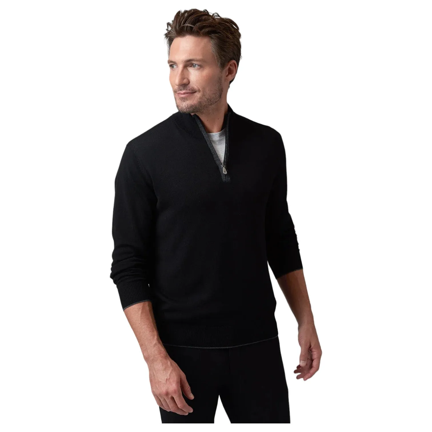 Raffi Mock Neck Quarter Zip Sweater in 100% Merino Wool HWC19398-Z Black sold by J&Z Couture product image thumbnail 4