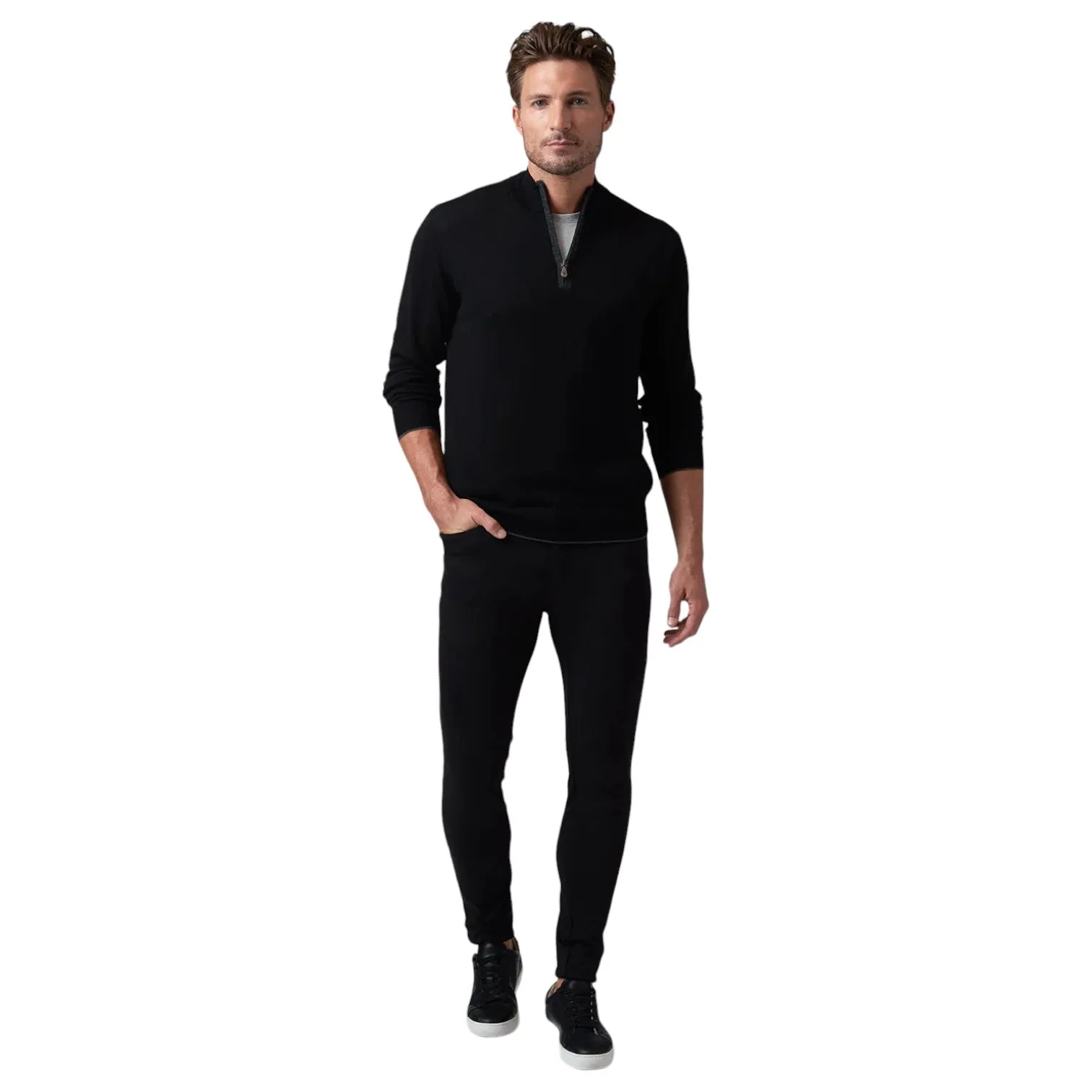 Raffi Mock Neck Quarter Zip Sweater in 100% Merino Wool HWC19398-Z Black sold by J&Z Couture