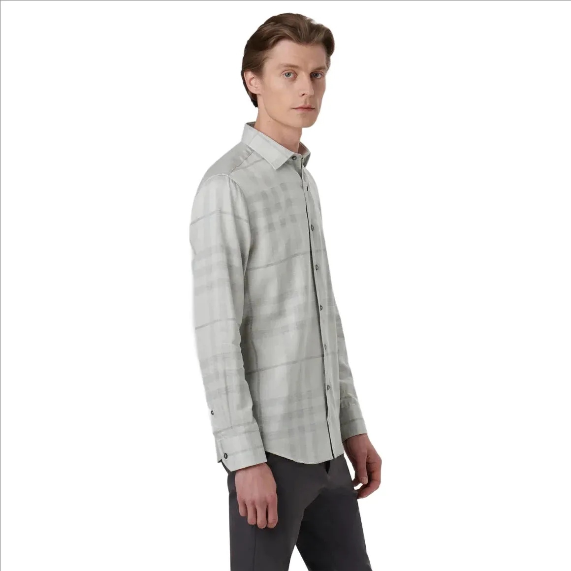 Bugatchi Julian Checkered Shirt - CS3195L4S Cement sold by J&Z Couture product image thumbnail 3