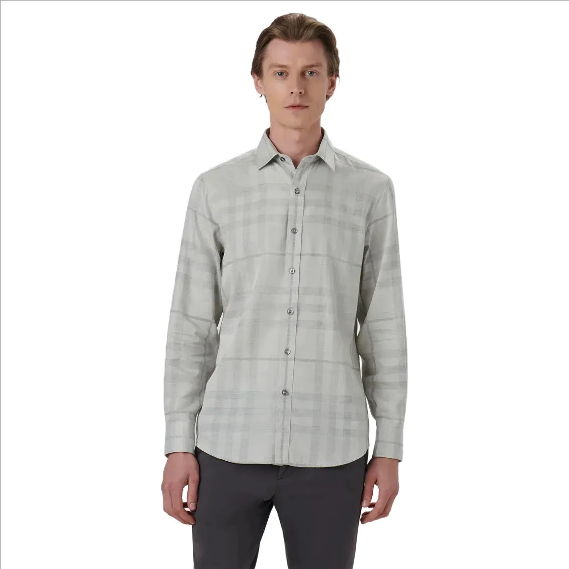 Bugatchi Julian Checkered Shirt - CS3195L4S Cement sold by J&Z Couture product image thumbnail 2