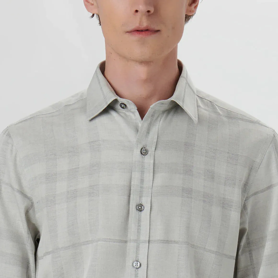 Bugatchi Julian Checkered Shirt - CS3195L4S Cement sold by J&Z Couture product image thumbnail 5