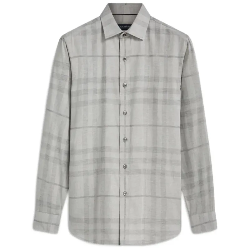 Bugatchi Julian Checkered Shirt - CS3195L4S Cement sold by J&Z Couture