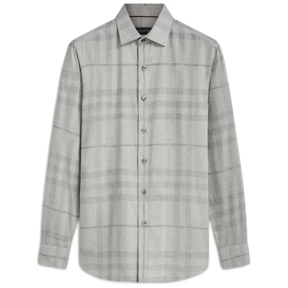 Bugatchi Julian Checkered Shirt - CS3195L4S Cement sold by J&Z Couture