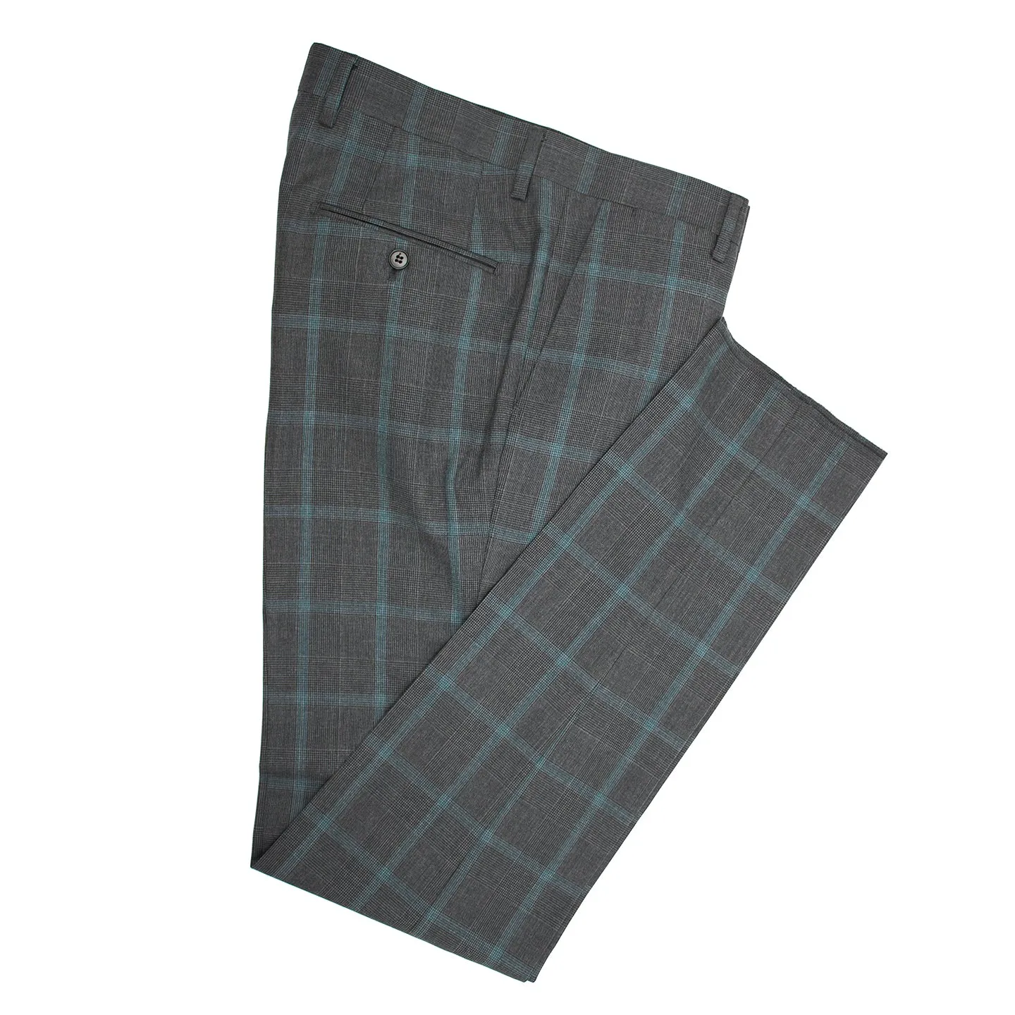 Bartorelli Italian-Made 100% Wool Two-Piece Suit with Peak Lapels in Gray and Teal Windowpane Pattern sold by J&Z Couture product image thumbnail 4