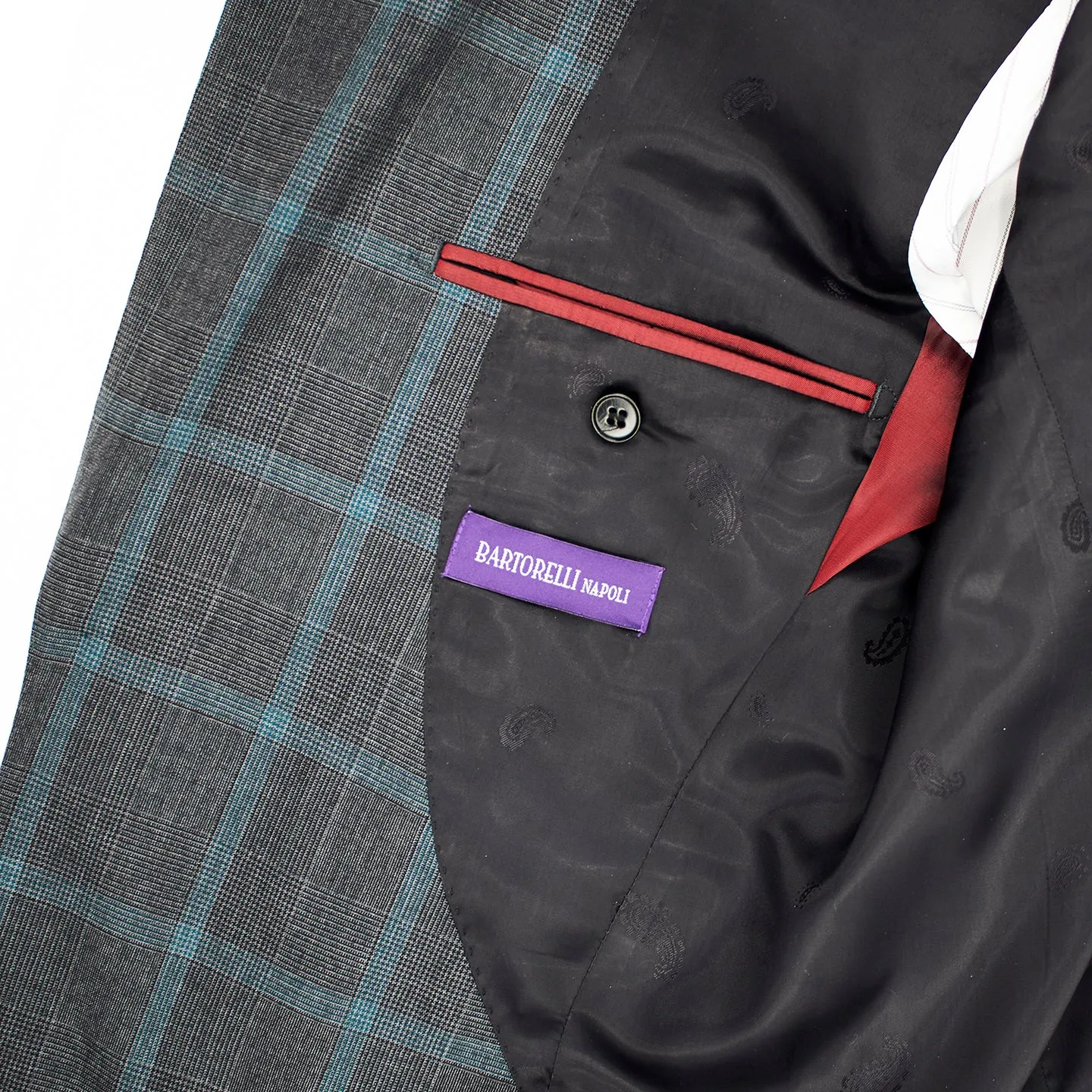 Bartorelli Italian-Made 100% Wool Two-Piece Suit with Peak Lapels in Gray and Teal Windowpane Pattern sold by J&Z Couture product image thumbnail 2