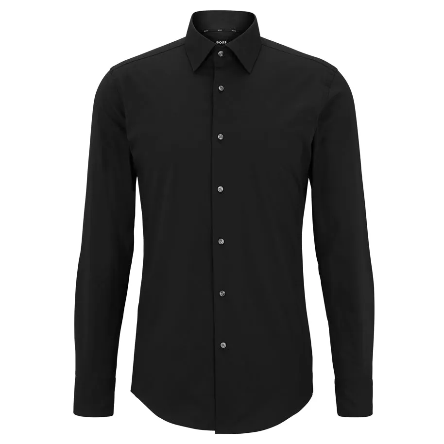 BOSS Men's Slim-Fit Shirt in Easy-Iron Stretch-Cotton Poplin in Black 50469345-001 sold by J&Z Couture