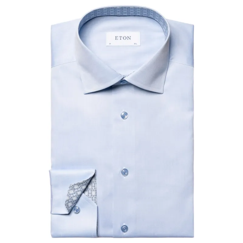 Eton Light Blue Geometric Effect Signature Twill  Slim Fit  100011093 21 sold by J&Z Couture