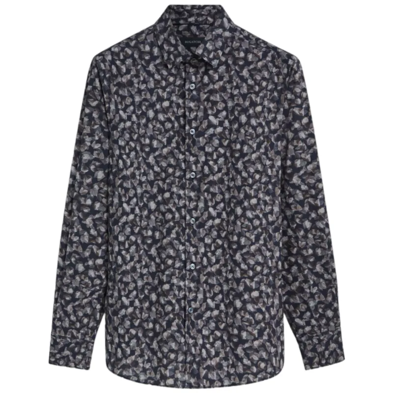 Bugatchi Julian Leaf Print Shirt  CS3103L3S Chestnut sold by J&Z Couture
