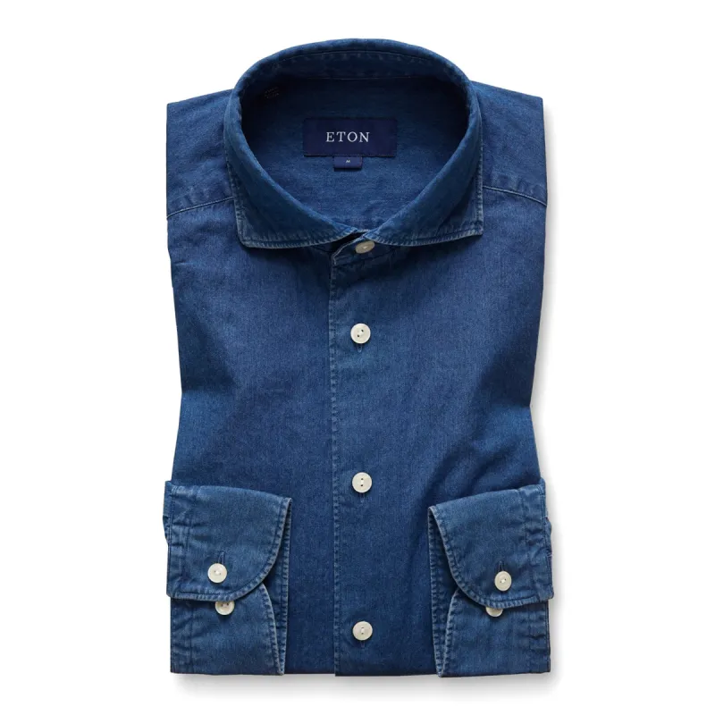 Eton Men's Slim-Fit Mid-Blue Lightweight Denim Shirt  980184580 28 sold by J&Z Couture