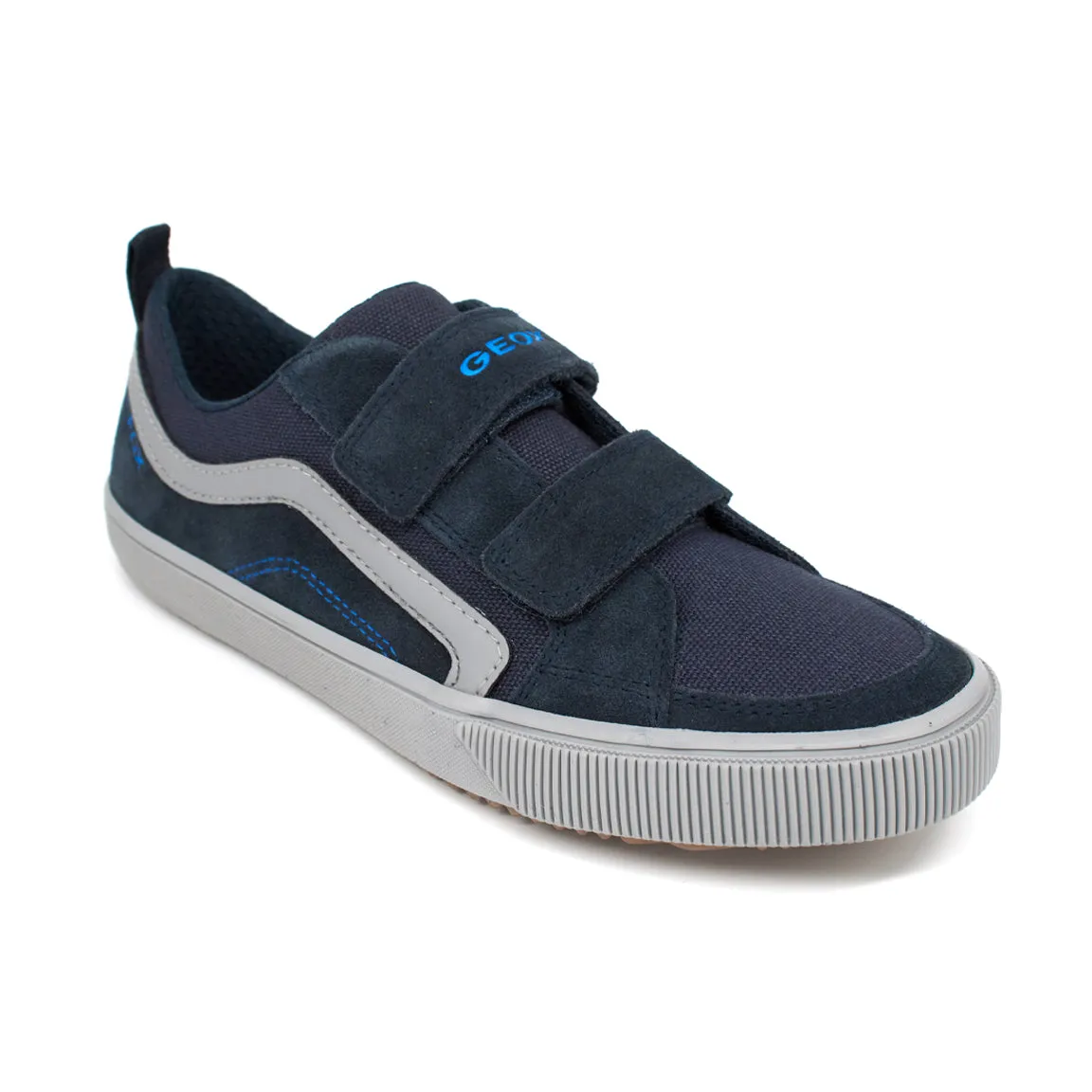 Geox Boys' J Alonisso Suede & Canvas Sneaker in Navy/Gray J152CA-02210 sold by J&Z Couture