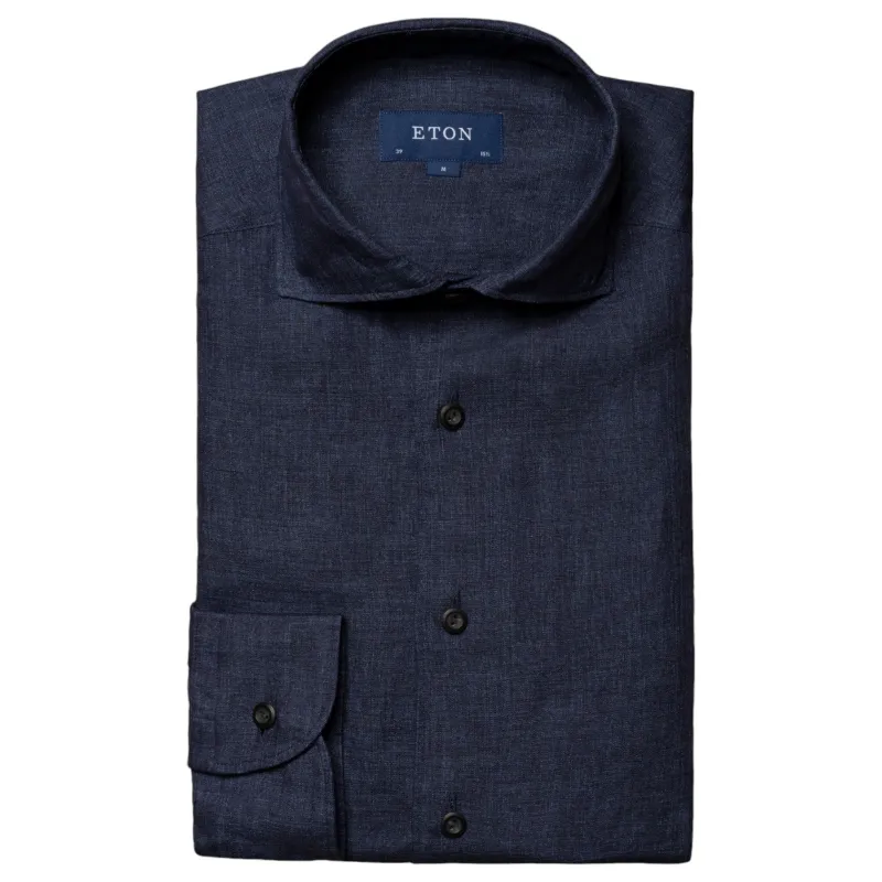 Eton Navy Linen Shirt-Wide Spread Slim Fit   100004420 29 sold by J&Z Couture