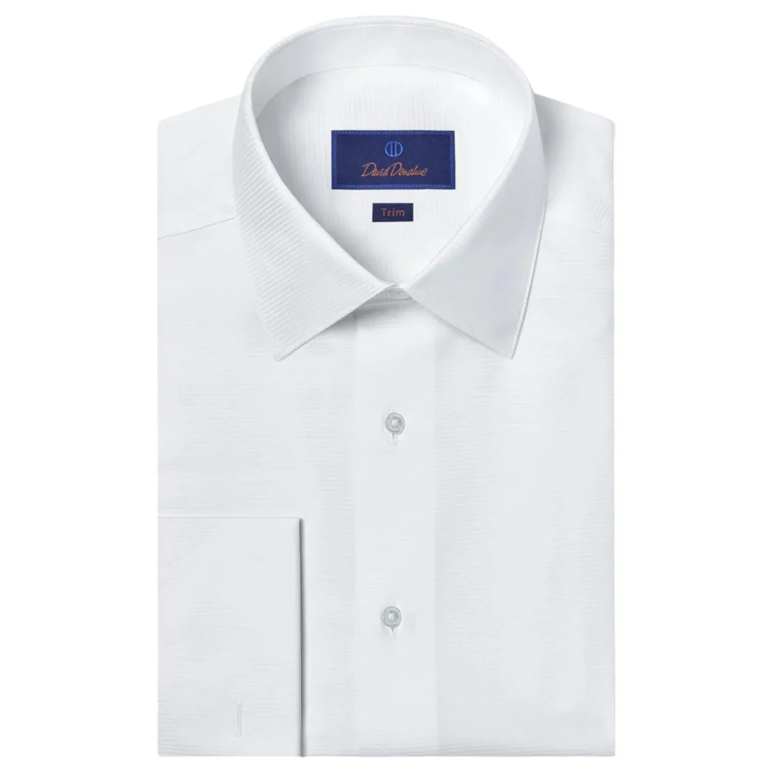 David Donahue Horizontal Rib French Cuff Formal Shirt In White TT3810110 White sold by J&Z Couture