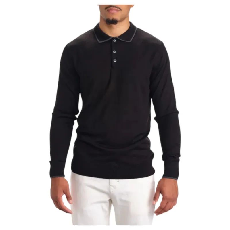 Garnet Merino Wool Polo Sweater In Black  2322018-2 Black sold by J&Z Couture