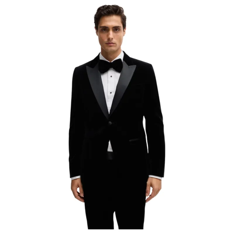 Boss Slim-fit tuxedo jacket in pure-cotton velvet 50484709 001 Black made by Hugo Boss