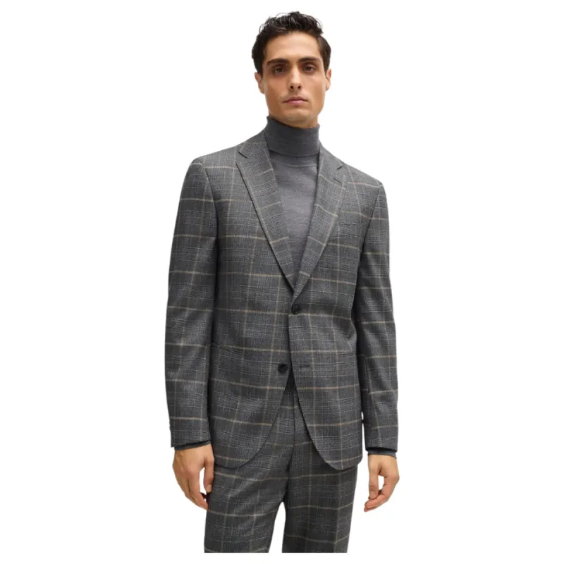Boss Slim-fit suit in checked stretch wool  50528162 072 Gray sold by J&Z Couture