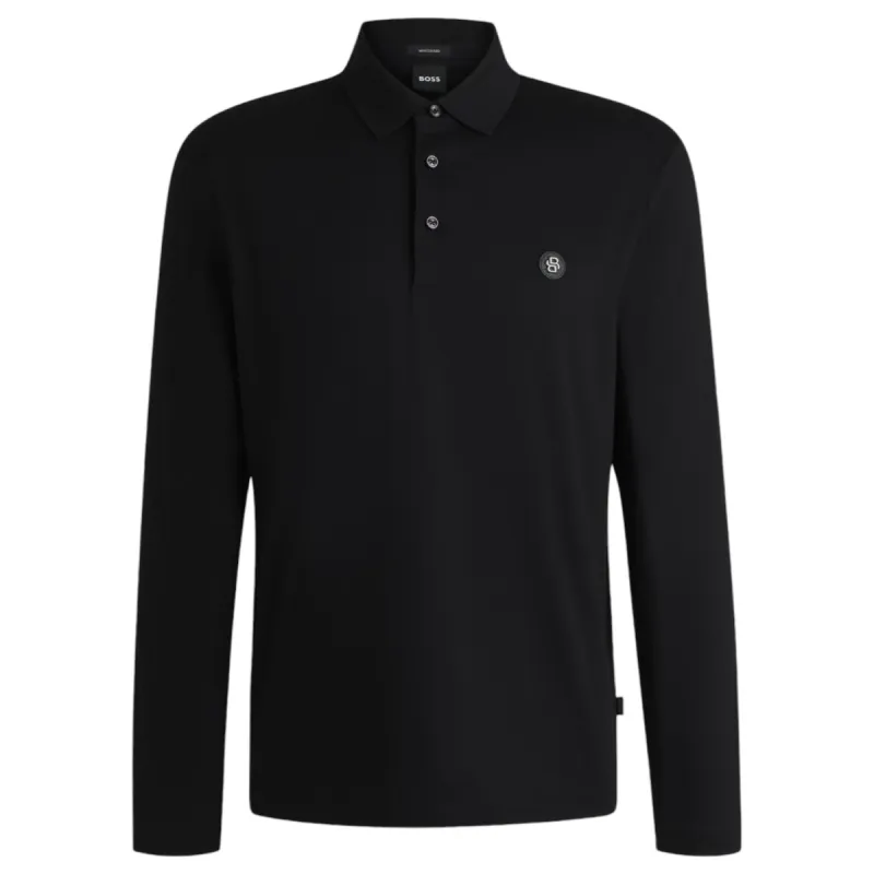 BOSS Mercerized-cotton polo shirt with Double B monogram  50523917 001 Black made by Hugo Boss