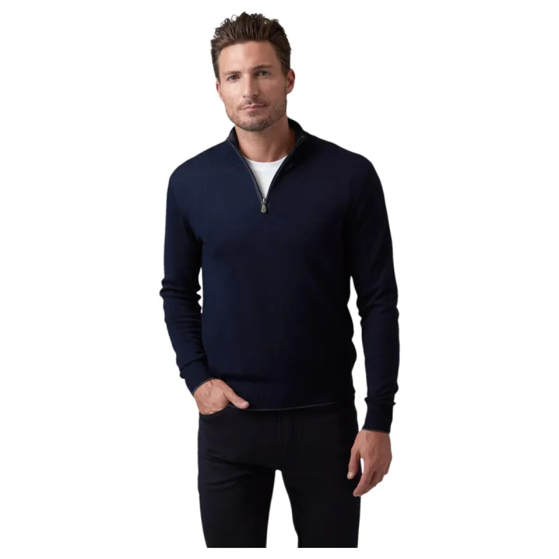 Raffi Mock Neck Quarter Zip Sweater in 100% Merino Wool   HWC19398-Z Navy sold by J&Z Couture