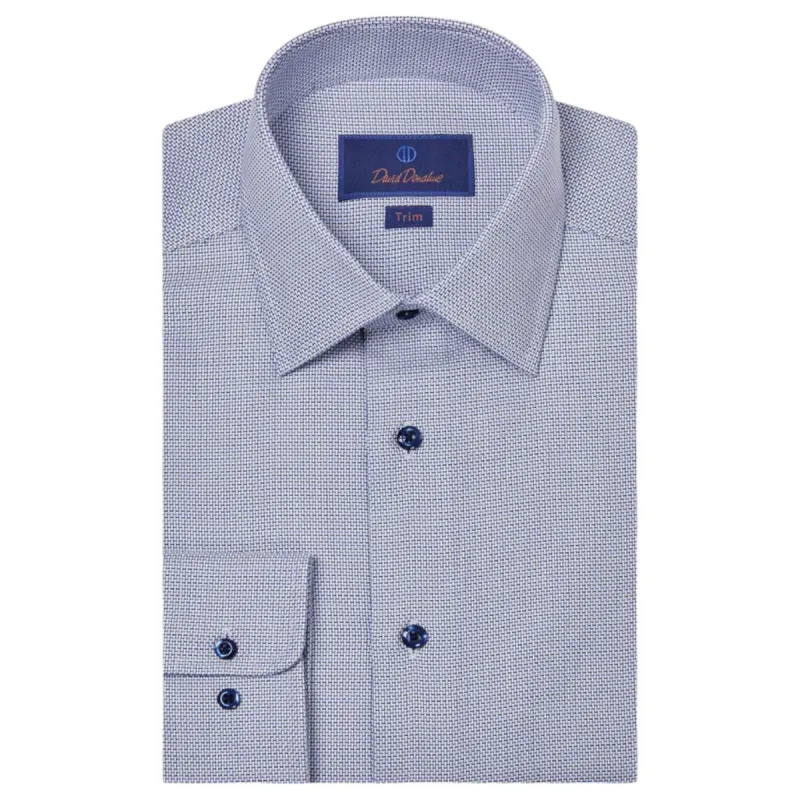 David Donahue Blue & Navy Textured Dobby Men's Dress Shirt  TBSP09026414 Blue & Navy sold by J&Z Couture