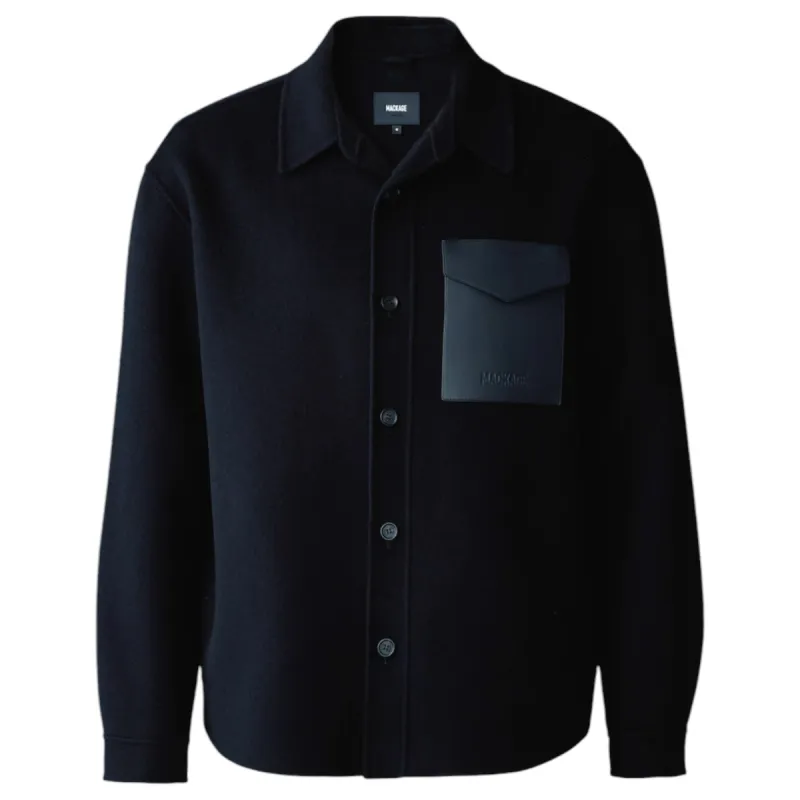 Mackage  Emmanuel Double-face Wool overshirt with leather patch pocket sold by J&Z Couture