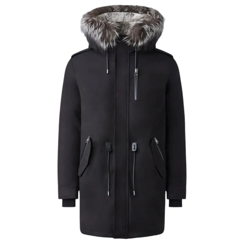 Mackage Moritz Rabbit Fur-Tined Twill Parka With Removable Silver Fox Fur Trim sold by J&Z Couture