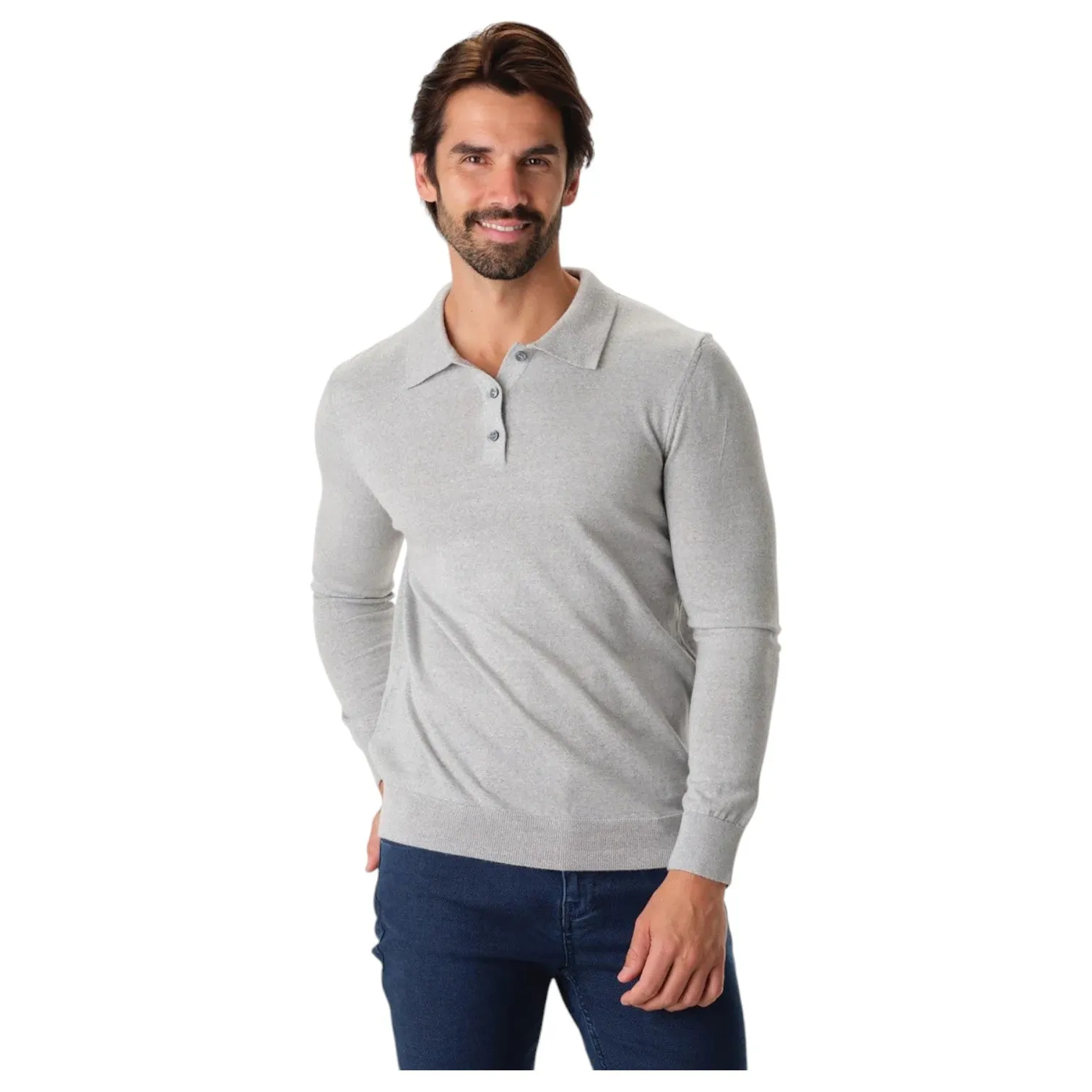 Garnet Long Sleeve Polo Sweater 7002-10 Platinum sold by J&Z Couture