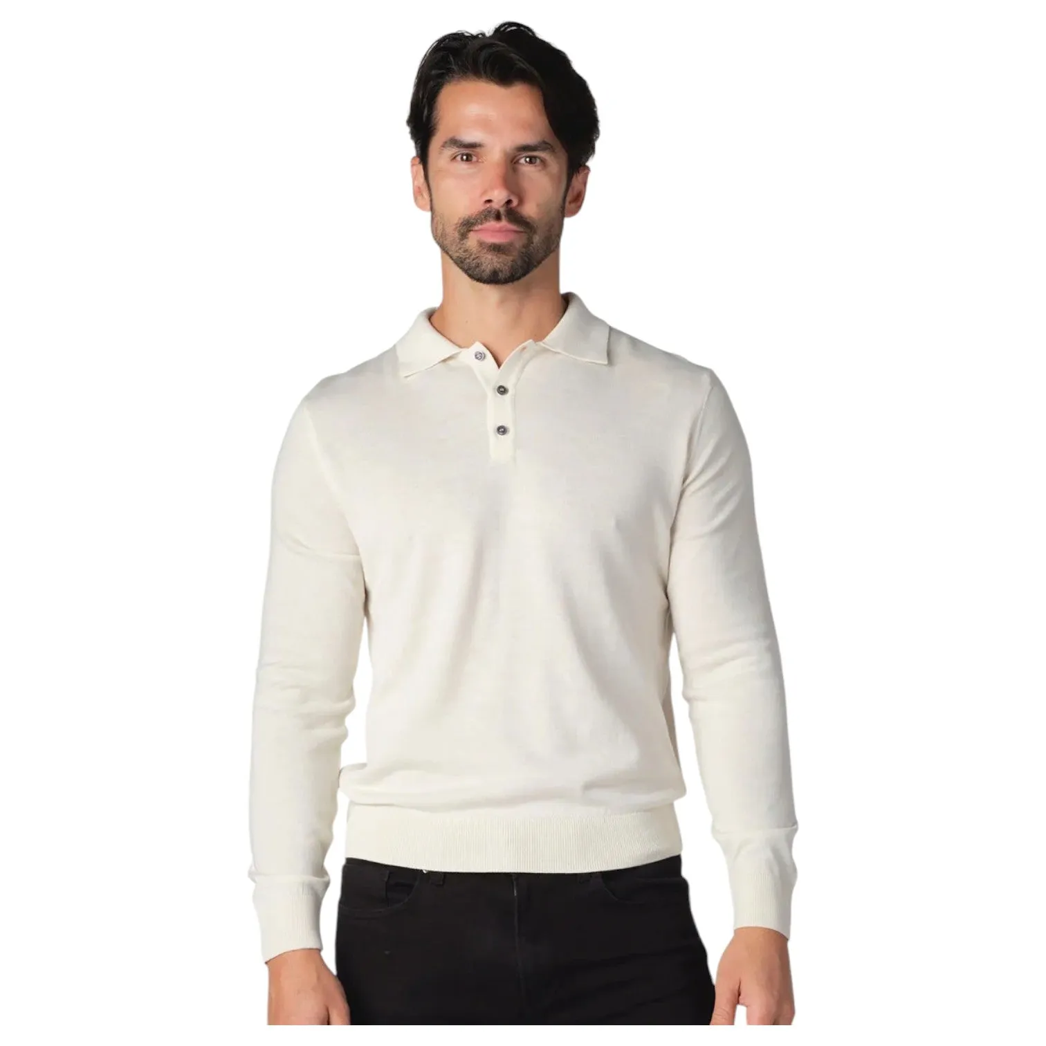 Garnet Long Sleeve Polo Sweater 7002-3 White sold by J&Z Couture
