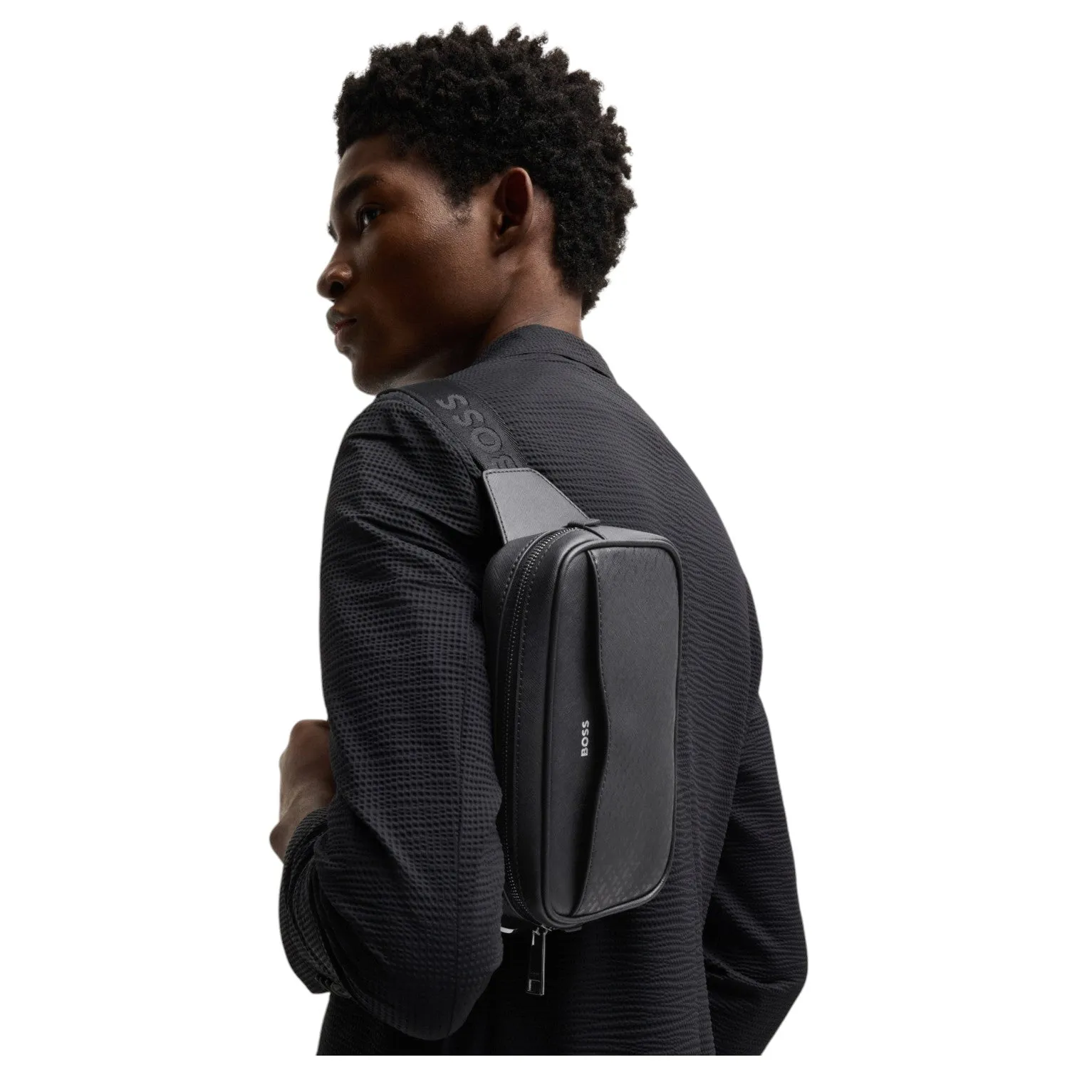 Hugo Boss Structured belt bag with monogram pattern 50542238 001 Black sold by J&Z Couture