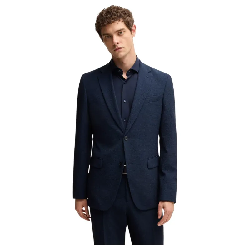 BOSS Two-piece suit in performance-stretch seersucker In Navy 50540771 404 sold by J&Z Couture