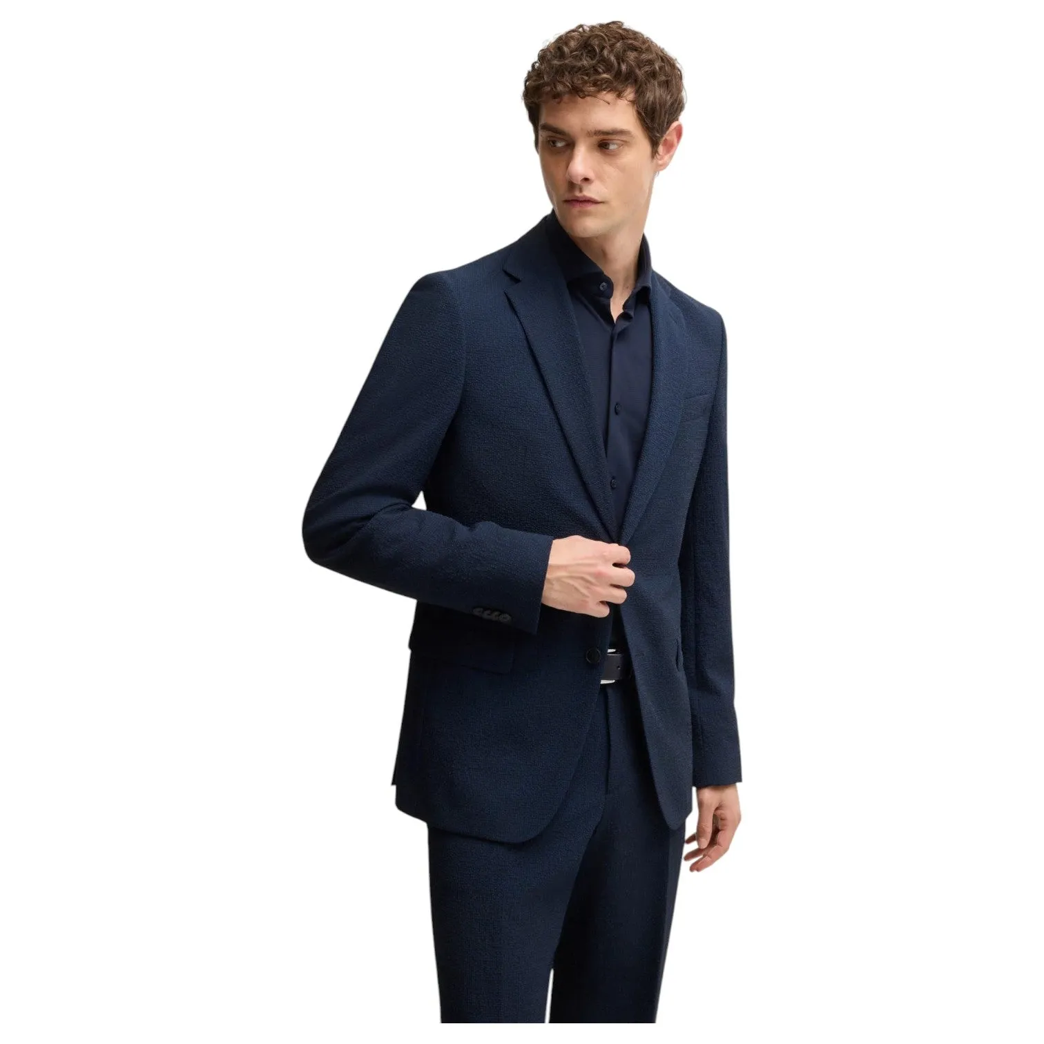 BOSS Two-piece suit in performance-stretch seersucker In Navy 50540771 404 sold by J&Z Couture product image thumbnail 3