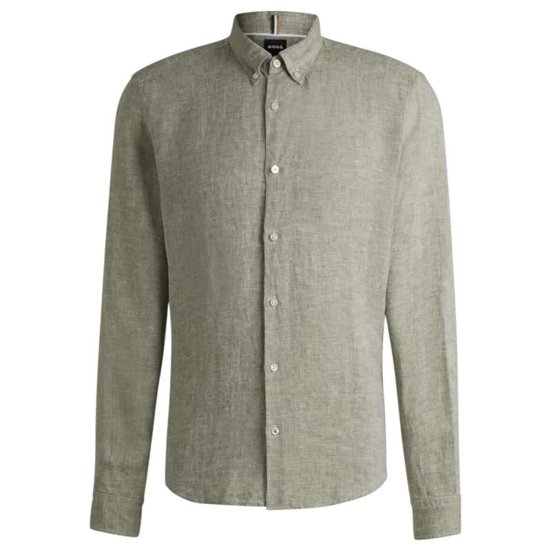 BOSS Men's Light Green Linen Shirt Hugo Boss  50529137 311 sold by J&Z Couture