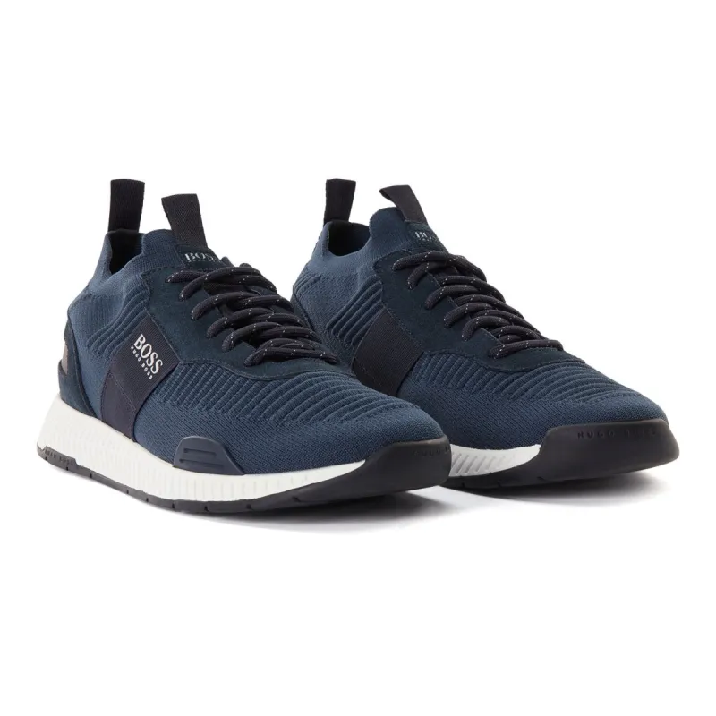 BOSS Men's Low-Profile Trainers in Mesh and Rubberized Fabric in Dark Blue 50414734-401 sold by J&Z Couture