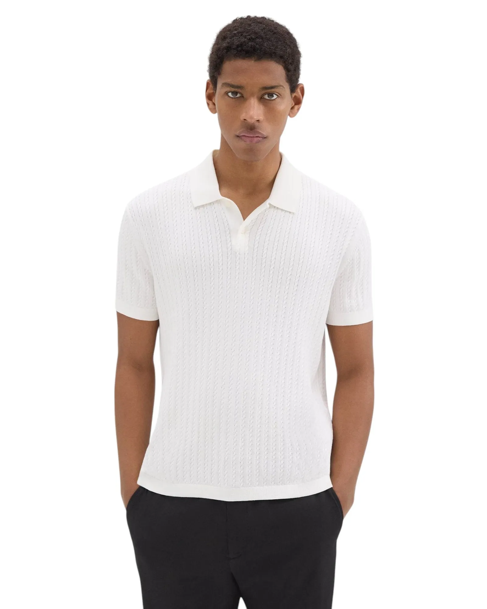 Theory Cable Knit Polo In Cotton O0484701 White sold by J&Z Couture