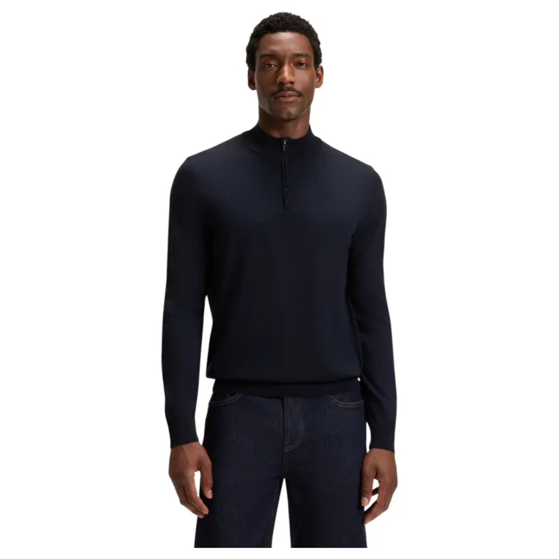 Hugo Boss Zip-neck sweater in virgin wool 50528300 sold by J&Z Couture