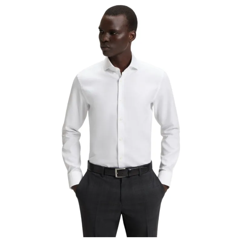 Boss Slim-fit White shirt in micro-structured Italian cotton 50545157 sold by J&Z Couture