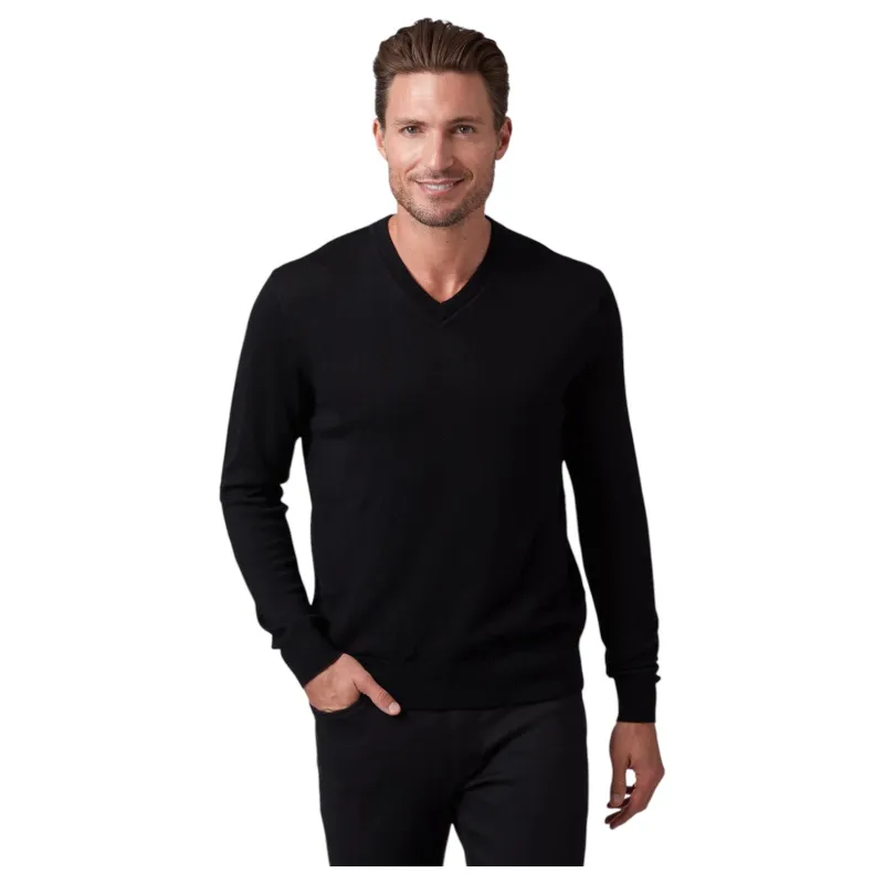 Raffi Classic V-Neck Sweater in 100% Merino Wool HWC19391 Black made by J&Z Couture