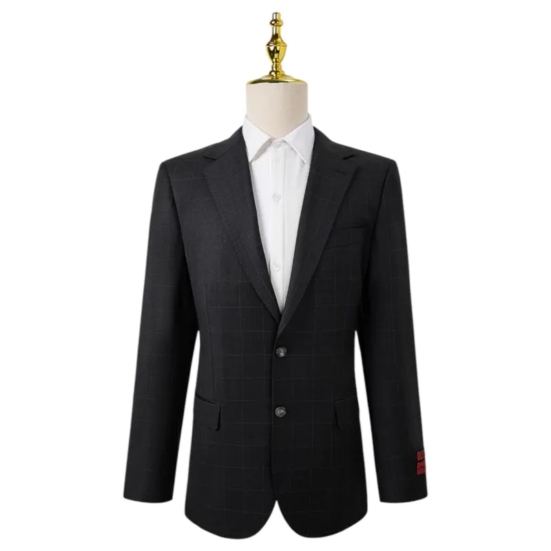 Bresciani Grey Windowpane Suit Modern Fit  B-758 sold by J&Z Couture