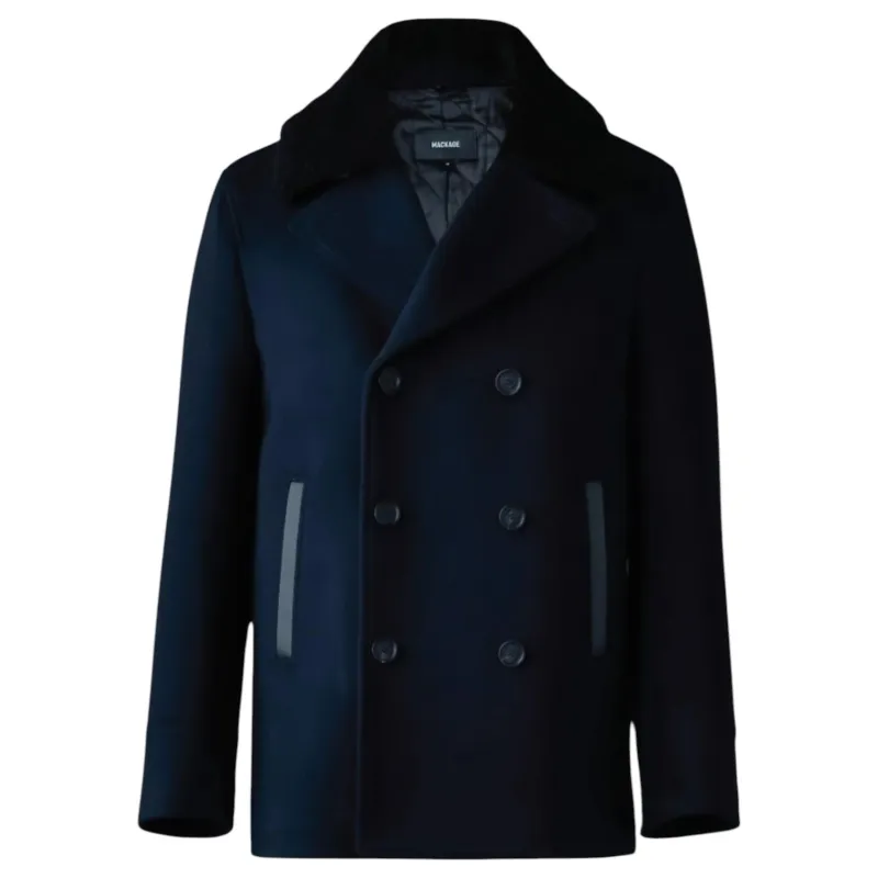 Mackage COLE Wool Double-Breasted Jacket With Shearling Collar sold by J&Z Couture