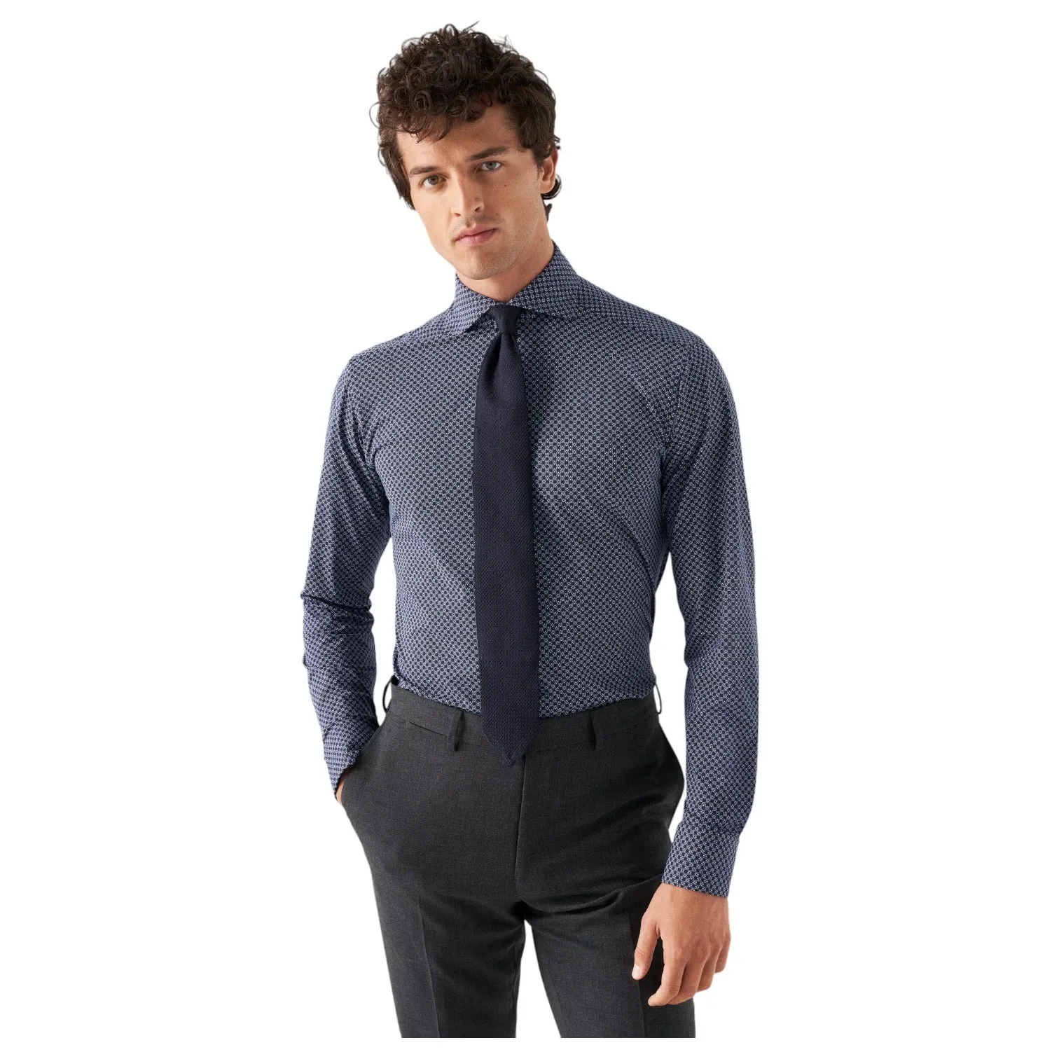 Eton Navy Blue Micro Print Four-Way Stretch Slim/Contemporary 100010314 29 sold by J&Z Couture product image thumbnail 4