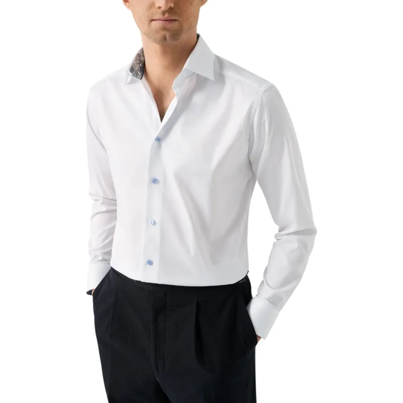 Eton White Floral Effect Signature Twill Shirt made by J&Z Couture