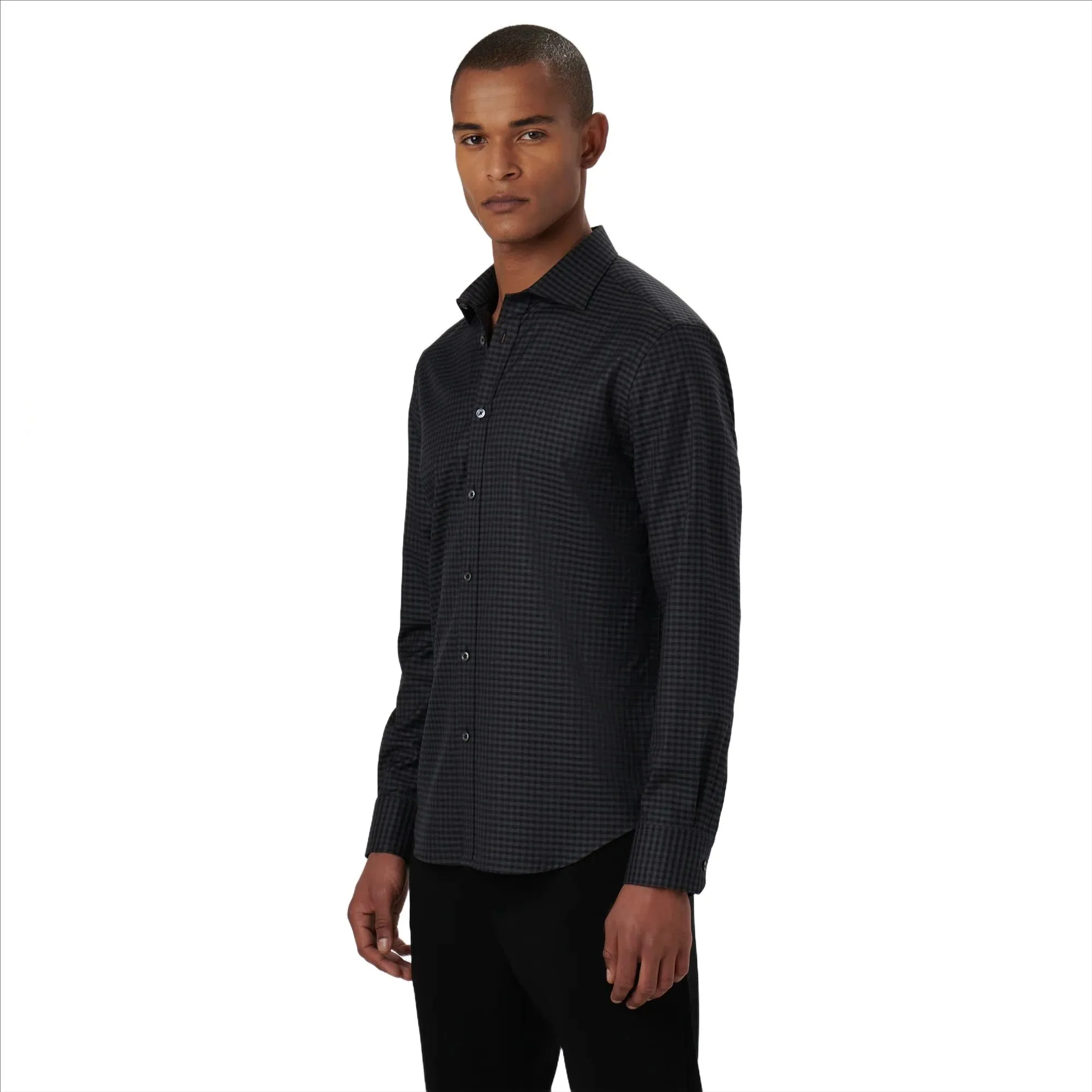 Bugatchi Axel Gingham Check Shirt CS3041L7S Black sold by J&Z Couture product image thumbnail 3