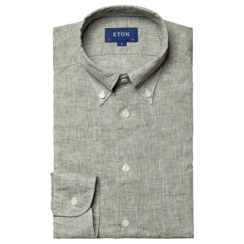 Eton Linen Shirt Button Down Collar In Grey Mélange 100004417 64 sold by J&Z Couture