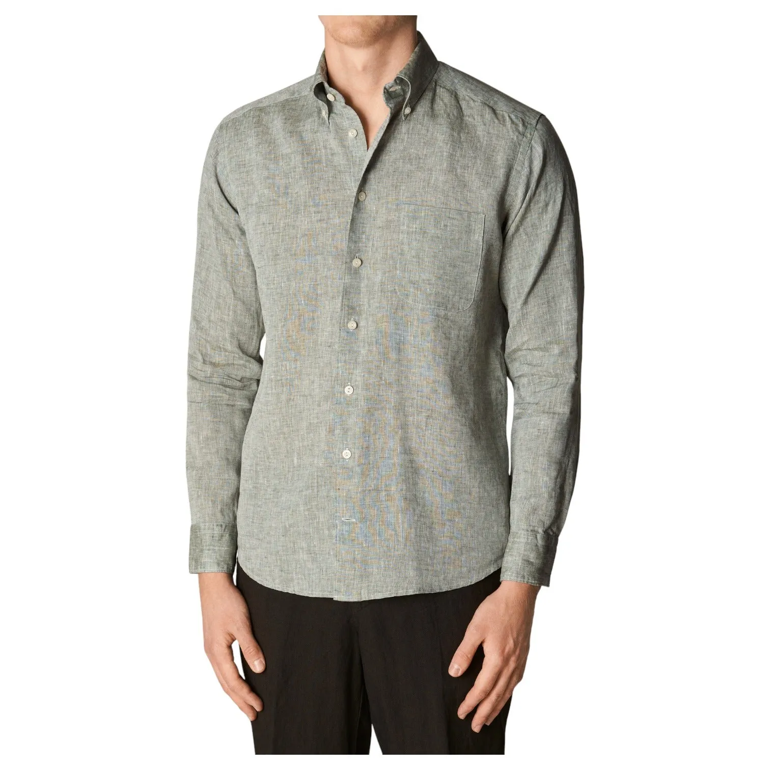 Eton Linen Shirt Button Down Collar In Grey Mélange 100004417 64 sold by J&Z Couture product image thumbnail 5