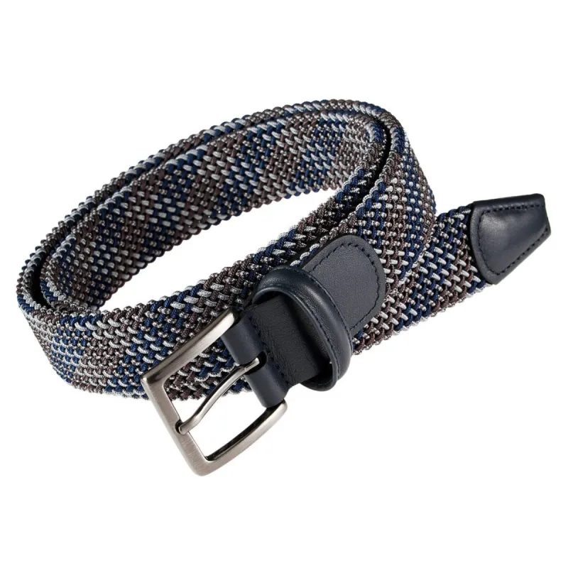 Anderson's Leather-Trimmed Woven Elastic Belt - Navy, Gray & Silver sold by J&Z Couture